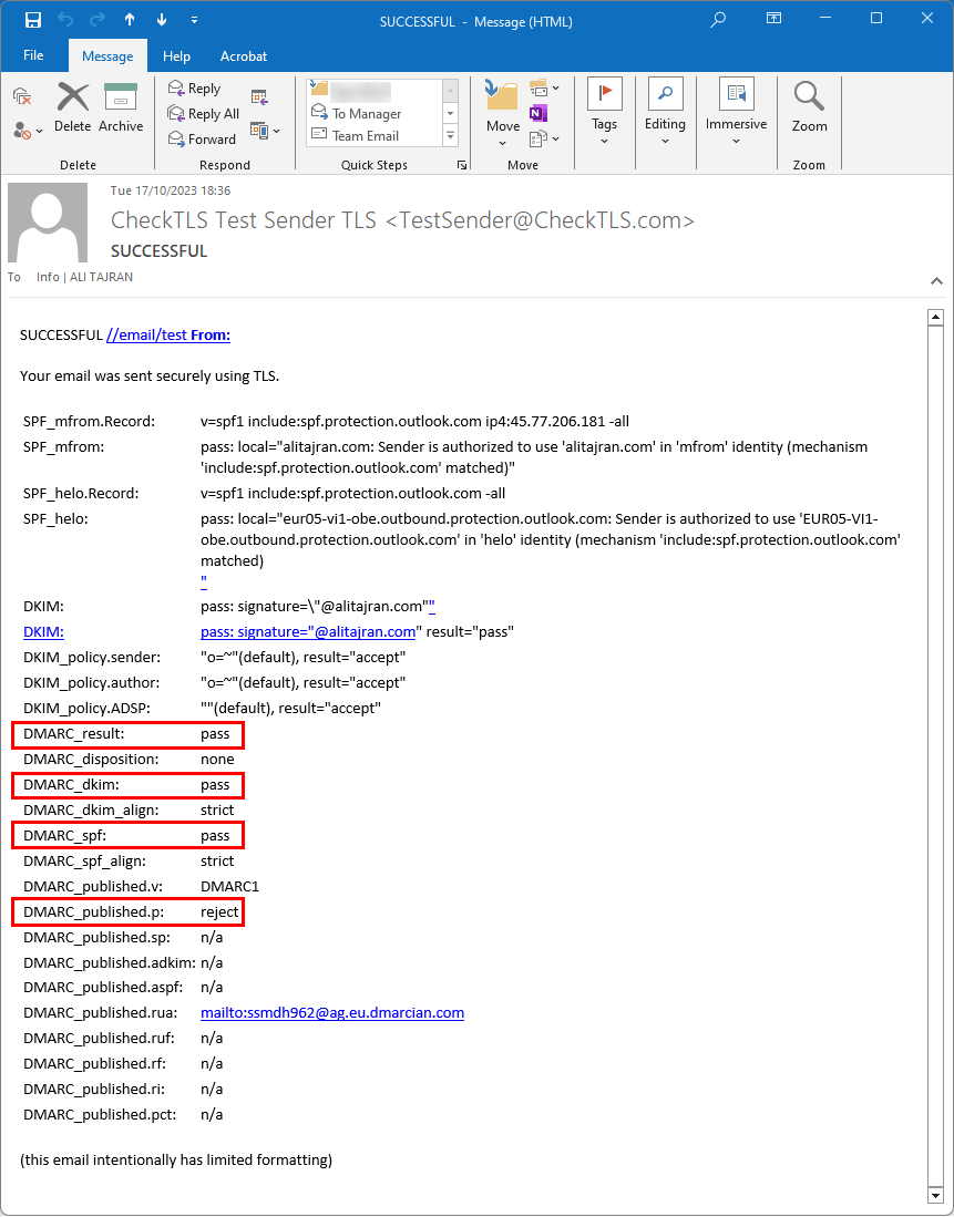 CheckTLS email report