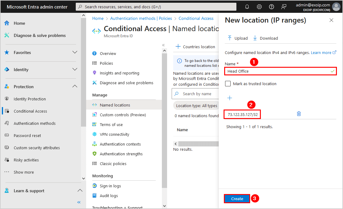 Configure Microsoft Entra Multi-Factor Authentication named locations add new location