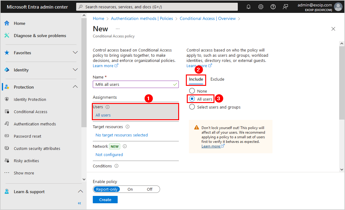Configure Microsoft Entra Multi-Factor Authentication Conditional access policy users include settings