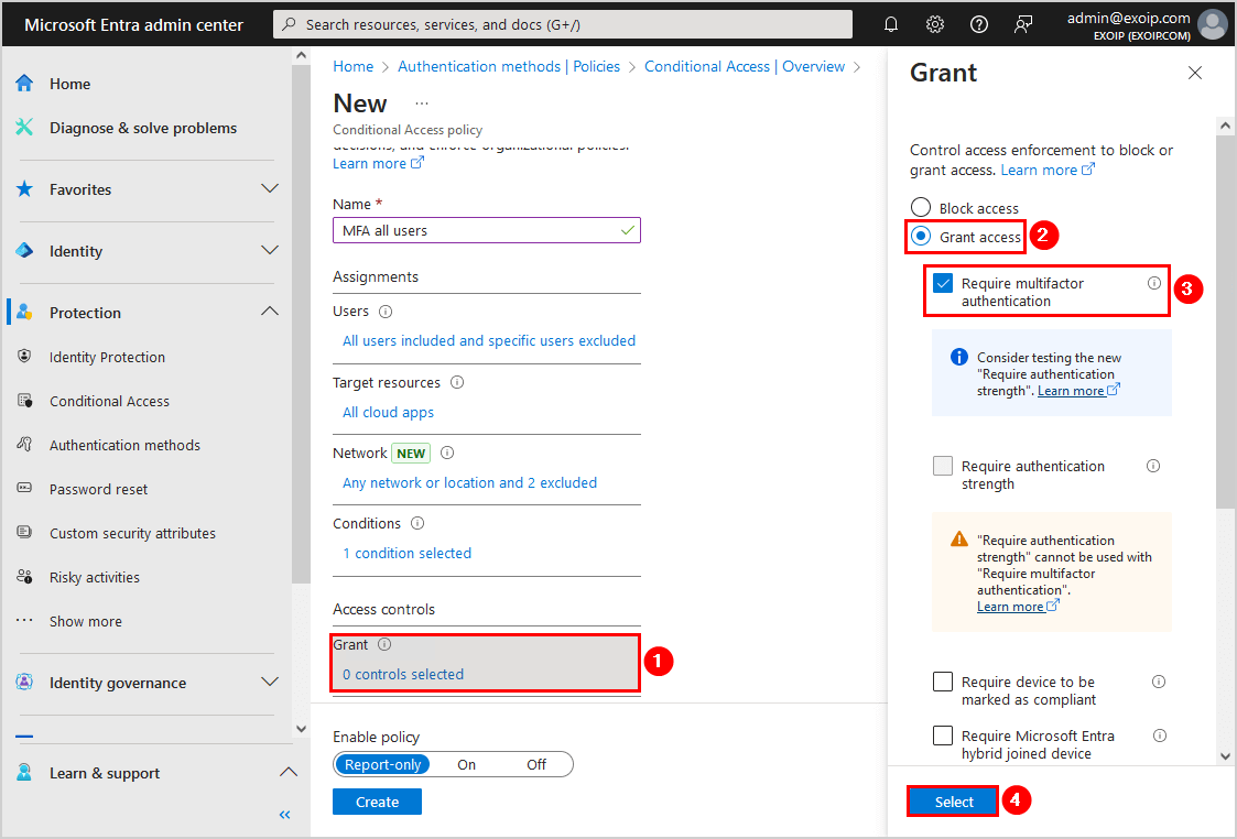 Configure Microsoft Entra Multi-Factor Authentication Conditional access policy grant settings